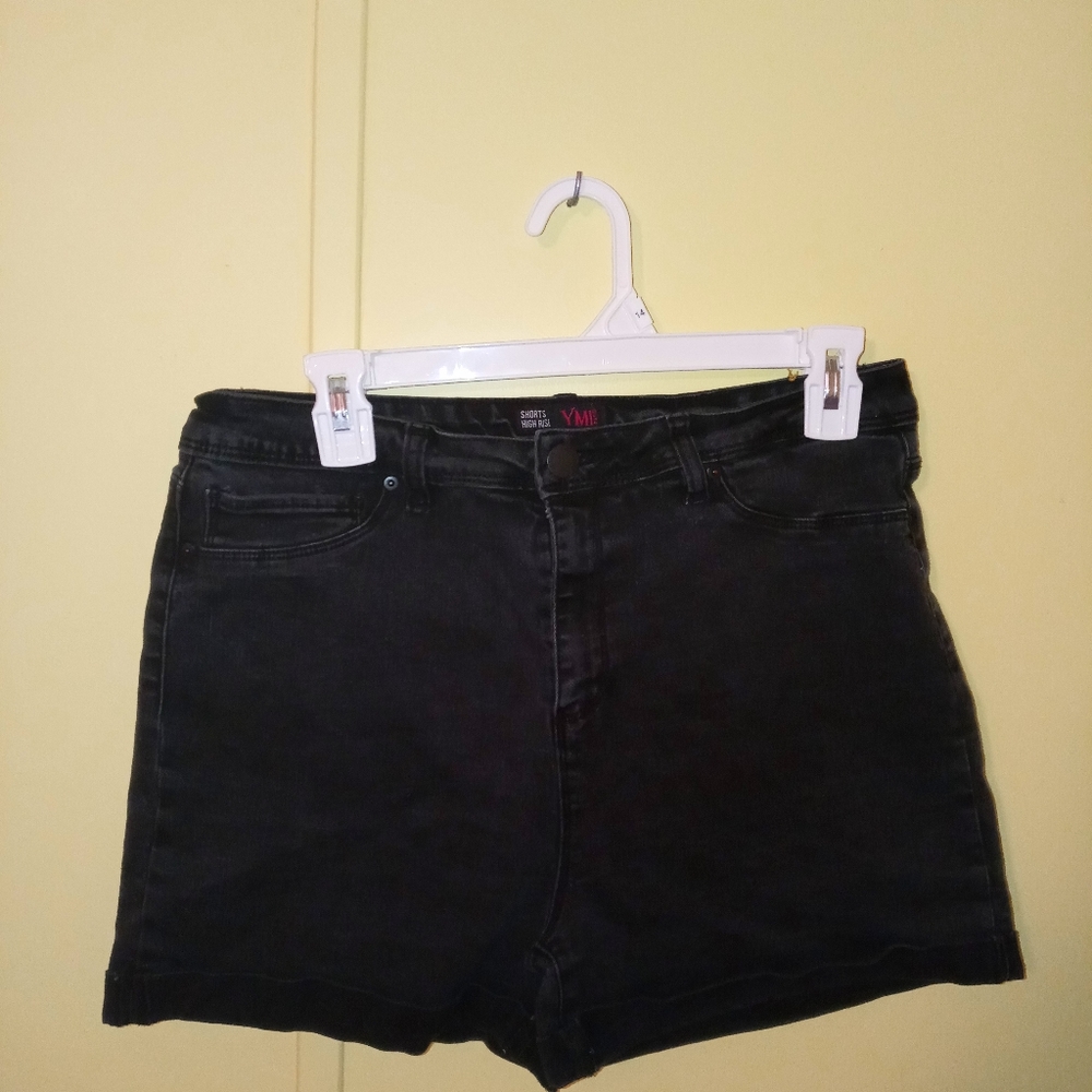 Black denim shorts